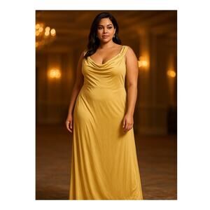 New Lauren Ralph Lauren Gold Yellow Cowl Neck Gown Dress 14 Formal Evening